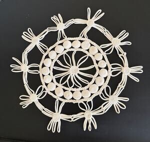 Vintage White Corded Floral Centerpiece Doily Sculptural Rope Lace Mid Century